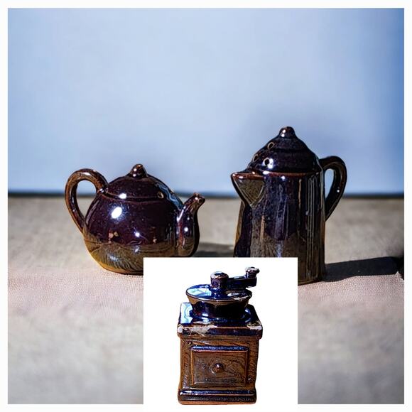 Vintage Coffee Pot, Tea Kettle, Coffee Grinder Salt And Pepper Shakers Japan - Picture 1 of 12